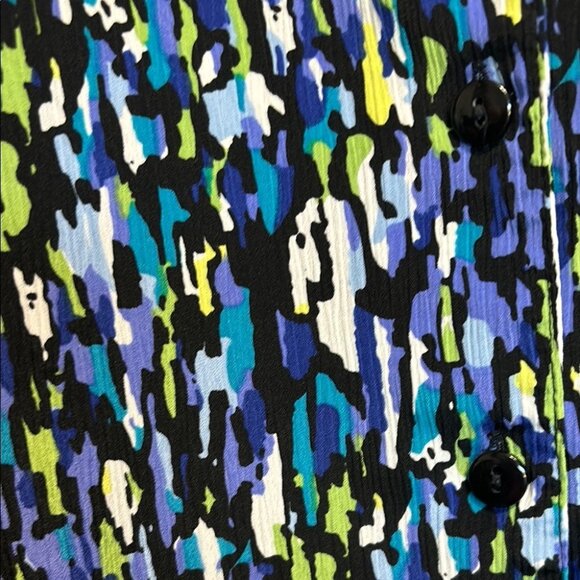 Blue, Lime Green & White 3/4 Sleeve Button Down Shirt, Women’s Plus Size 1X - Picture 2 of 6